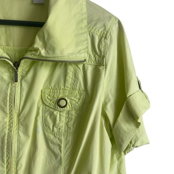 Chicos Women Jacket Top Collar Neck Short Cuff Sleeve Pockets Front Zip L Green - Picture 6 of 9
